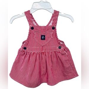 Baby B'gosh Girls 12M Red & White Striped Heart Pocket Soft Cotton Overall Dress
